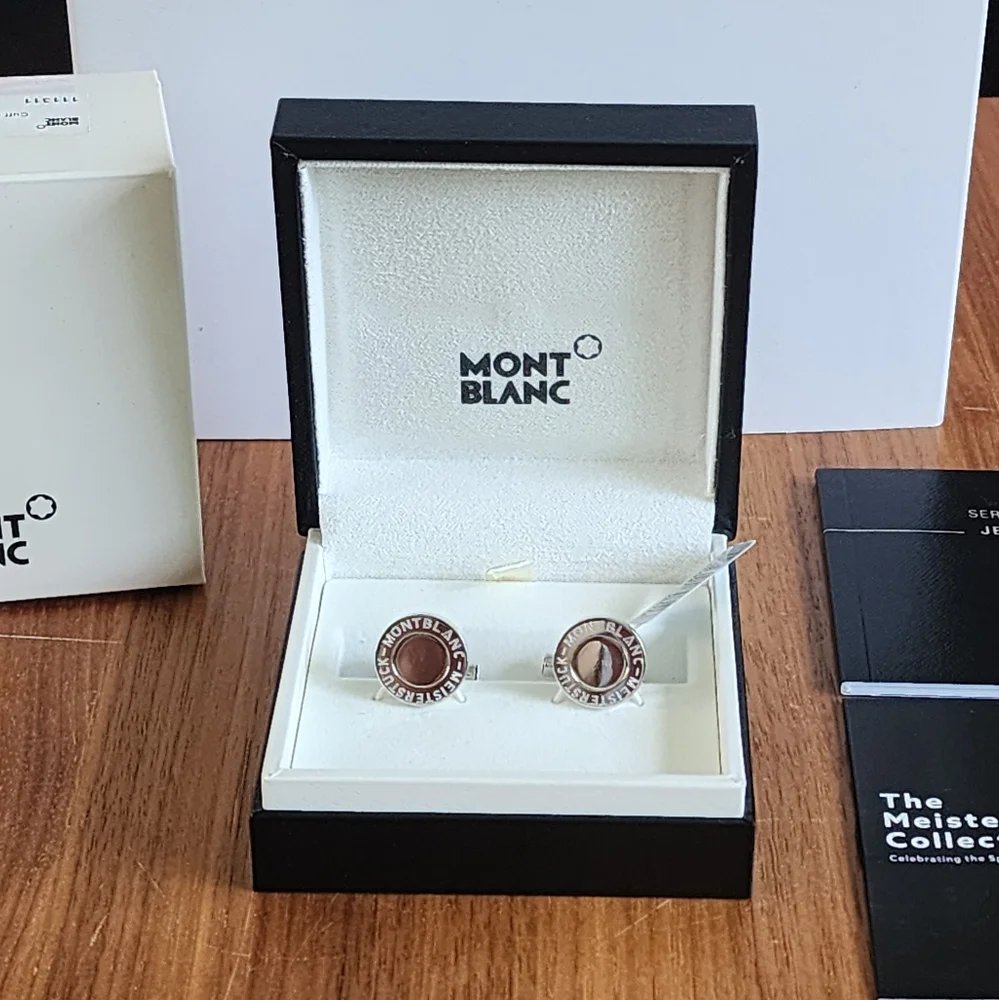 $350 100% Auth Montblanc Round Cufflinks Stainless Steel MST 90 Yrs